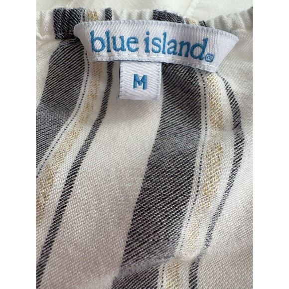 Blue Island Beach Boho Bell Sleeve Striped Blouse Woman’s Medium White/Navy/Gold - Picture 4 of 11